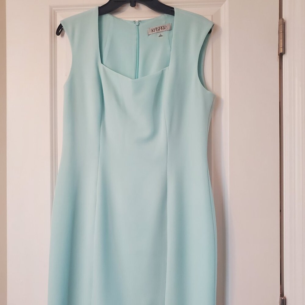EUC Kasper Dress Sleeveless Sheath Dress Zipper Turqoise/Blue Classic Womens 8